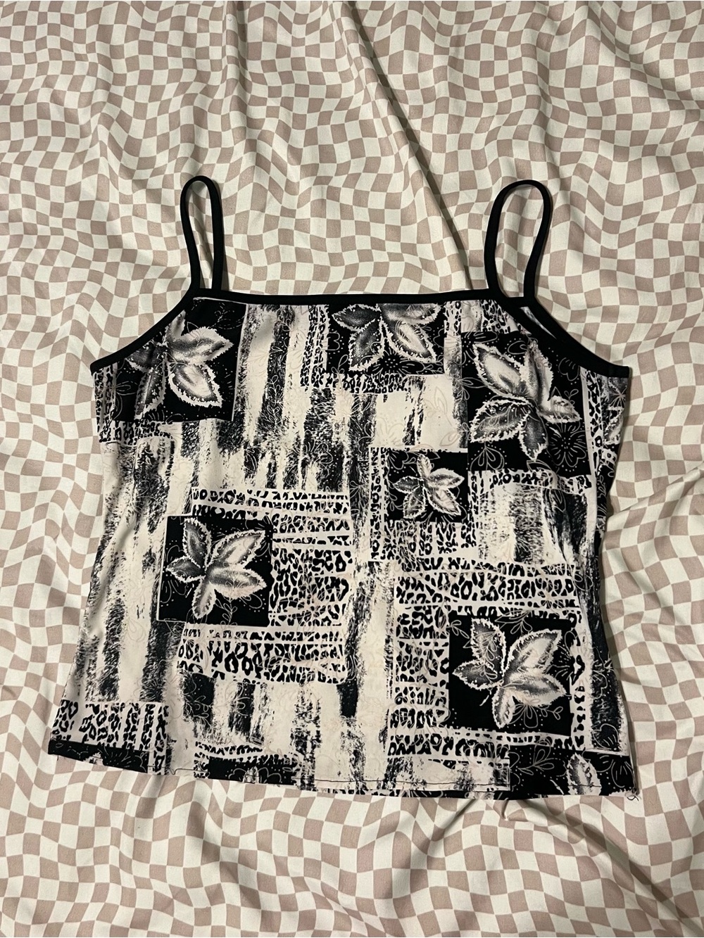 vintage patterned cheetah floral sparkly tank top